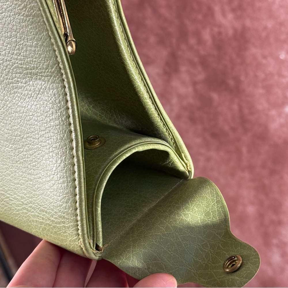 Vintage 60s Pistachio Green Frame Handbag Retro Kelly Style Top Handle - Picture 9 of 11